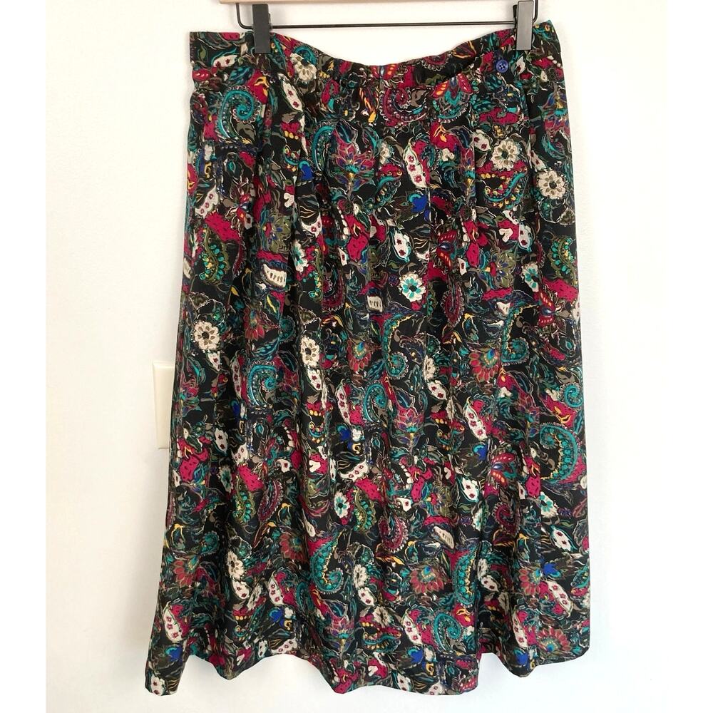 Vintage 80s Dark Floral Paisley Midi Skirt Womens 10 Whimsigoth Dark Academia
